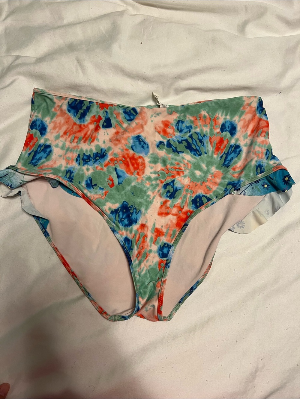 aerie Tie-Dye High-Waist Bikini Bottoms in Pink, Teal & Blue